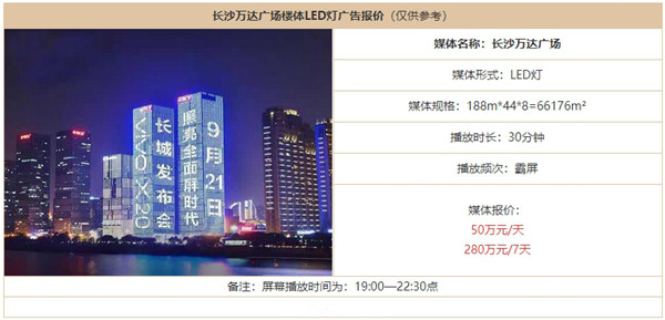 長沙萬達地標(biāo)LED廣告價格