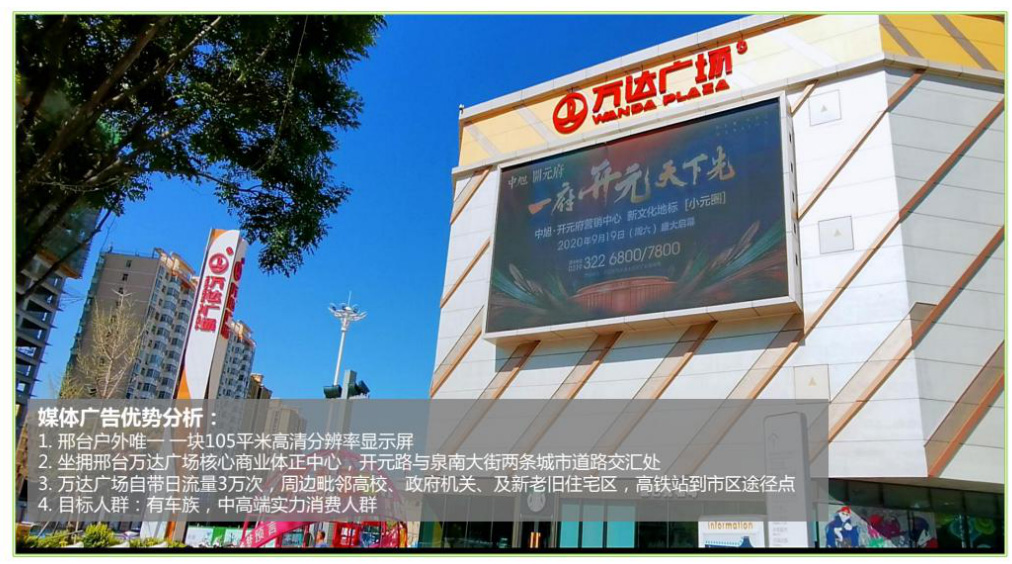 邢臺(tái)萬達(dá)廣場(chǎng)LED大屏廣告的價(jià)格是多少？